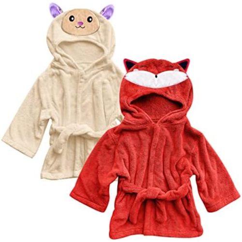 Sunny zzzZZ 2 Pack Unisex Baby Plush Animal Face Robe for 0-9 Months - Baby Essentials Registry Gifts