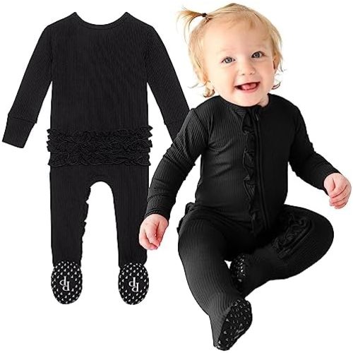 Posh Peanut Footie Pajamas for Baby Girls – Sleepers in Viscose from Bamboo with 2-Way Zipper & Ruffle Trim