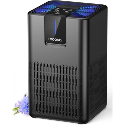 Air Purifiers for Home Large Room Up to 1250 Ft²,MOOKA H13 HEPA Air Purifier for Pets Dust Odor Smoke,Aromatherapy Function,Air Cleaner with 15dB Quiet Sleep Mode for Bedroom Office Living Room,Black