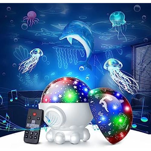 Night Light Projector,Night Light for Kids Room with Remote and Timer,360° Rotation,3 Projection Films,17 Light Modes,9 Lullaby Songs,Kids Night Light,Birthday Christmas Gifts for Boys Girls