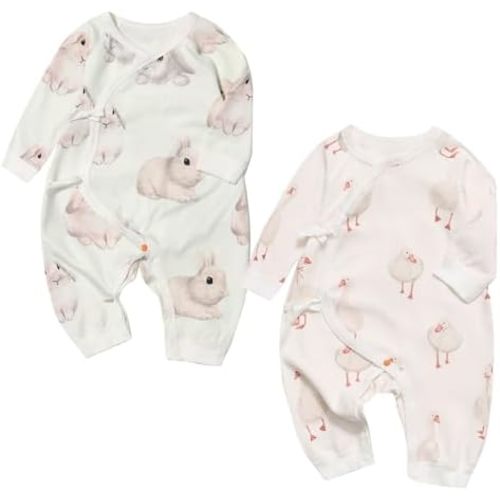 100% Organic Cotton 2-Piece Soft 0-6 Months Baby Romper Jumpsuits for Boys and Girls Unisex Long Sleeve