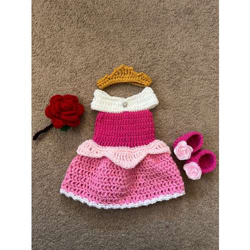 Princess Aurora Sleeping Beauty Inspired Costume/Crochet Princess Aurora Dress/Princess Photo Prop Newborn to 18 Months- MADE TO ORDER