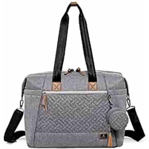 Diaper Bag Tote, Dikaslon Large Travel diaper tote for Mom and Dad, Multifunction baby tote bag for Boys and Girls with Pacifier Case and Changing Pad, Grey