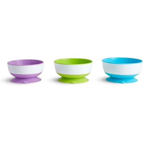 Munchkin Stay Put Suction Bowls for Babies and Toddlers, 3 Pack, Blue/Green/Purple