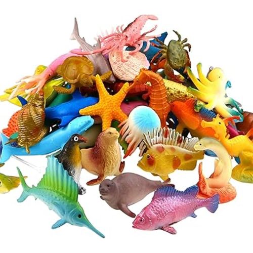 Funcorn Toys Ocean Sea Animal, 52 Pack Assorted Mini Vinyl Plastic Animal Toy Set, Realistic Under The Sea Life Figure Bath Toy for Child Educational Party Cake Cupcake Topper,Valentines Day Gift