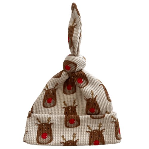 Organic Waffle Knot Beanie, Reindeer