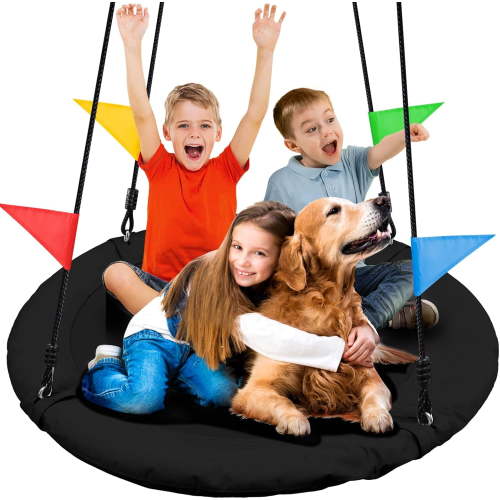 40 Inch Saucer Tree Swing for Kids, 900D Oxford Fabric Outdoor Platform Swing, 660LB Weight Capacity Backyard Swing Set with Stainless Steel Frame