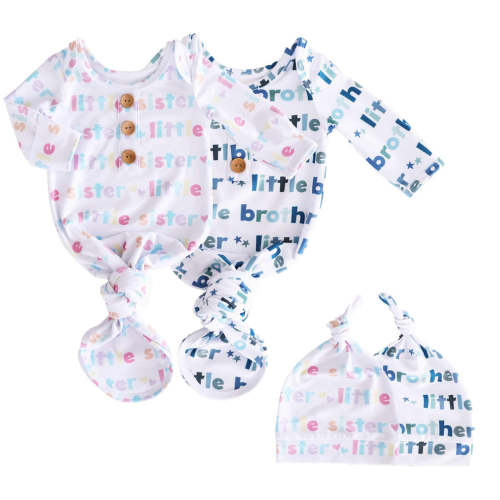Newborn Baby Knot Gown & Hat Set | Little Sibling