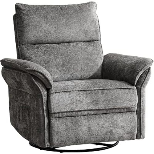 Power Nursery Rocking Chair with Massage and Heat,Swivel Rocker Recliner with Adjustable Headrest,Glider Recliner Nursery Chair for Breastfeeding,Nursery Rocker Recliner for Living Room,Grey
