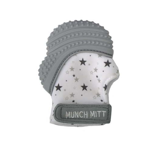 Malarkey Kids Baby Teething Mitten, Infant Teether, Baby Chew Toy, Protects Hands with Gray Stars