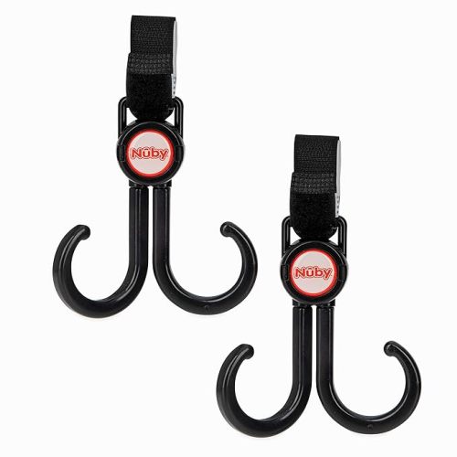 Nuby Double Stroller Hook, Adjustable Hook, Black or Grey