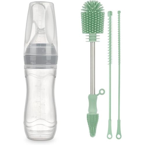 Haakaa Silicone Baby Food Dispensing Spoon Feeder Cleaning Brush Set Infant Squeeze Cereal Feeder, Baby Fresh Food Feeder, Feed Bottle for Puree Baby Bottle Brush Cleaner for Breast Pump