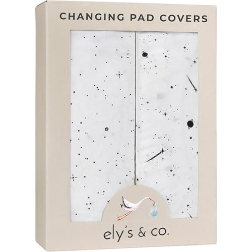 Ely’s & Co. Changing Pad Cover, Diaper Changing Table Sheets, 2 Pack, Cradle Sheet Set for Baby Boys/Girls, 100% Jersey Knit Cotton, Black and White Celestial Collection, 32”x16”x5”