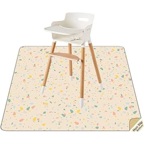 Splat Mat for Under High Chair/Arts/Crafts by CLCROBD, 51" Baby Anti-slip Food Splash and Spill Mat for Eating Mess, Waterproof Floor Protector and Table Cloth (Beige)