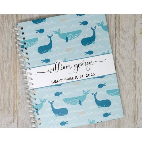 First Year Baby Book - Hardcover Whale Baby Journal - Baby Memory Book for Boys - Whale Fish Ocean Sea Life Album - Whale Friends