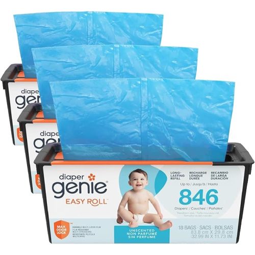 Diaper Genie Easy Roll Refill | 30 Bags Per Refill | Holds Up to 1410 Newborn Diapers-| Odor Control-| Diaper Pail-Refill Bags-| Fits-Diaper Genie Signature & Platinum Pails,(Pack of 2)