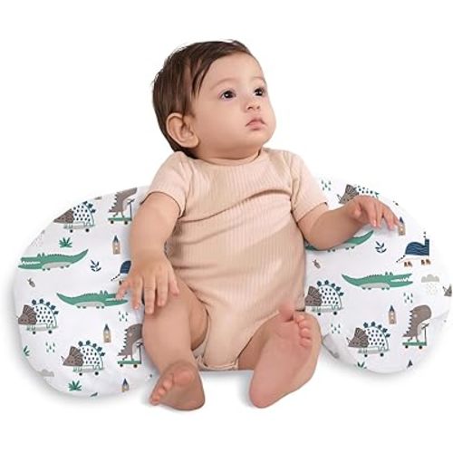 Little Grape Land Nursing Pillow,Upgraded Breast Feeding Pillow for Mom,Breastfeeding & Bottle Feeding for 0–14 Months, Soft Machine Washable Cover with Firm Breathable Filling, Tummy Time,Dinosaur
