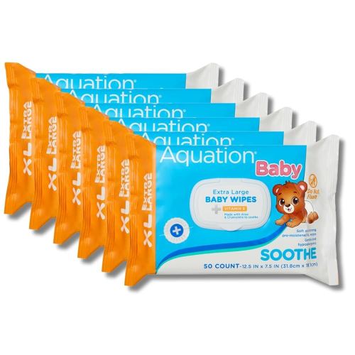 Aquation Baby XL Soothe Wipes – Extra Large 12.5x7.5” Gentle Baby Wipes with Aloe, Chamomile & Vitamin E – Hypoallergenic, Alcohol-Free, Dermatologist Tested, Gentle Care (50 CT, 6 Pack, 300 Total)