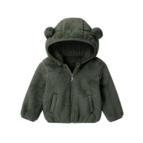 Adarl Baby Toddler Boys Girls Fleece Jacket with Hood Zip Up Cute Bear Coats for Infant Boys Girls Fuzzy Jacket with Ear 1-5T