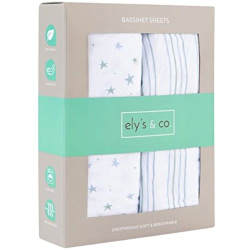 Bassinet Sheet Set 2 Pack - Baby Bassinet Sheets with 100% Jersey Cotton - Bassinet Sheets for Baby Girl and Boy, Newborn Essentials (Blue Stars & Stripes)