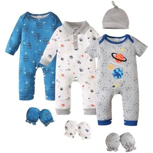 NZRVAWS Preemie Baby Boy Clothes Newborn Essential Infant Must Have Romper Hat Mitten Outfit Set Preemie-18 Months 10Pcs