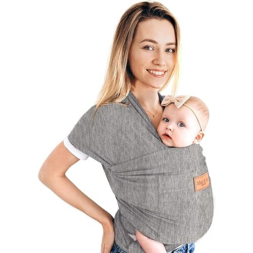 Baby Wrap Carrier - Premium Cotton Baby Carrier Wrap for Newborn to Toddler- Infant Carrier- Baby Holder One Size Fits All with Front Pocket (Grey) by Max&so