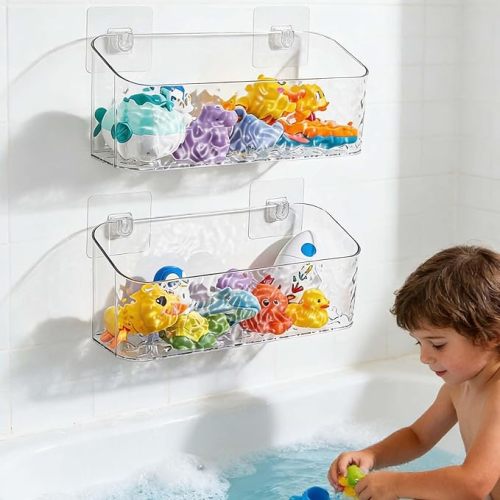 UNIKON Bath Toy Storage Holder Bathtub Toy Organizer, Large Capacity Shower Caddy for Bathroom, Clear, 2 Pack