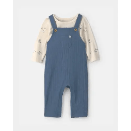 3 Month Baby Boy 2-Piece Safari Overall Set - Blue/Ivory | Carter's