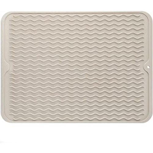 Silicone Dish Drying Mat for Multiple Usage,Easy clean,Eco-friendly,Heat-resistant Silicone Mat for Kitchen Counter or Sink,Refrigerator or drawer liner Tapioca L 16 inches x 12 inches