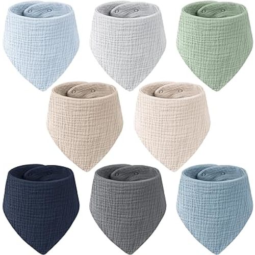 Muslin Baby Bibs Bandana Drool Bibs for Baby Boys & Girls, Soft and Absorbent Cotton Teething Bib Set for Newborn