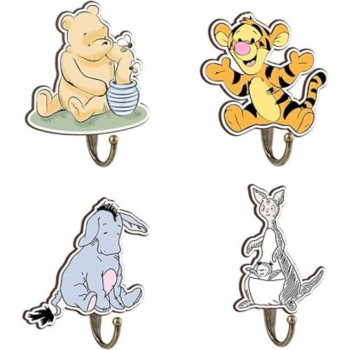 Winnie Nursery Bathroom Bedroom Decor, 4 Pcs Piglet The Pooh Decorative Wall Hooks Wooden Hooks, Winnie Nursery Hook Cute Towel Hanger, The Pooh Home Decoration