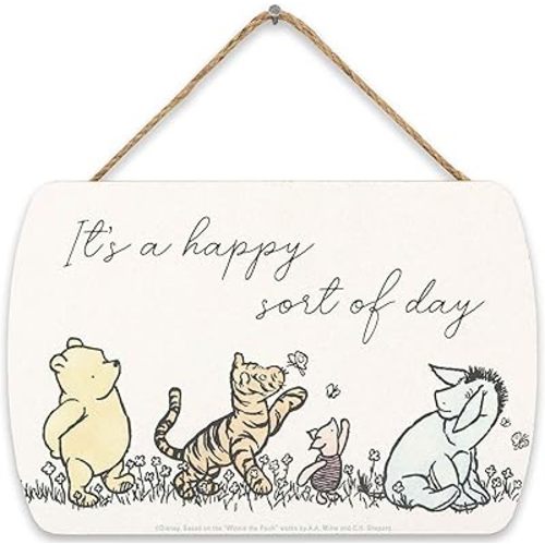 Disney Winnie the Pooh and Friends Happy Sort of Day Hanging Wood Wall Decor - Vintage Winnie the Pooh Sign for Bedroom or Nursery