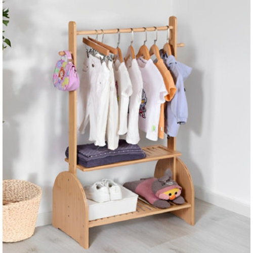 Latitude Run® Bamboo Kids Clothing Rack with Adjustable Rods and 2 Bottom Shelves | Wayfair