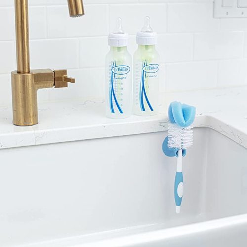 Dr. Brown's Baby Bottle Cleaning Brush with Sponge and Scrubber - Blue - 3-Pack