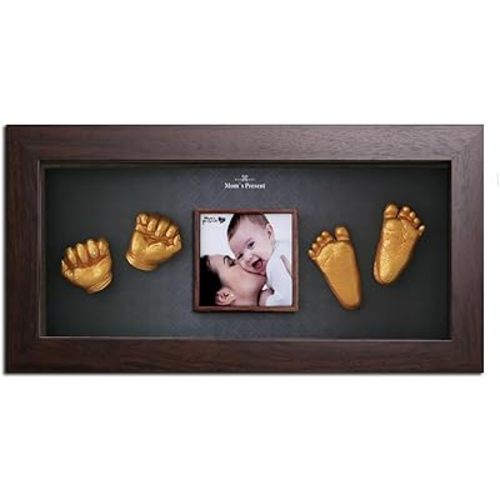 LOVE MOM'S PRESENT baby hand print and foot print deluxe Casting kit with Brown Frame10