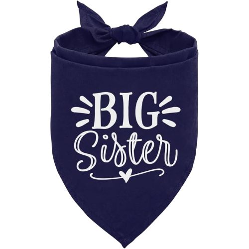 Big Sister Dog Bandana - Dark Blue Triangle Scarf for Small, Medium, Large Dogs - Pet Accessories for Baby Announcement (D33)