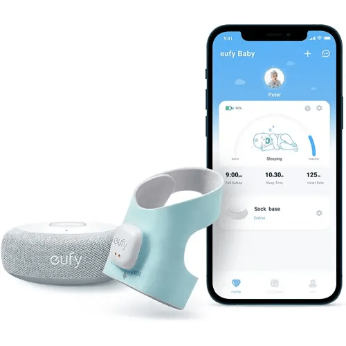 eufy Security Baby Smart Sock Baby Monitor with 2.4 GHz Wi-Fi, Track Sleep Patterns, Naps, Heart Rate, AI Cry Detection, Pan and Tilt, No Monthly Fee