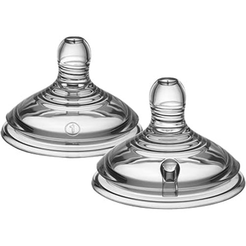 Tommee Tippee Natural Start Baby Bottle Nipples, Slow Flow, 0+ Months, Breast-Like for a Natural Latch, Anti-colic Valve, Soft Silicone, Pack of 2