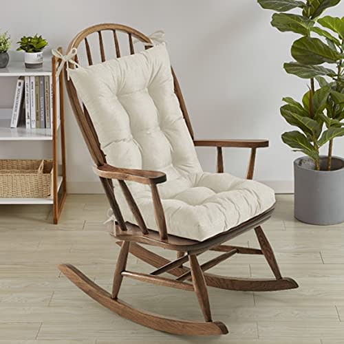 Sweet Home Collection Rocking Chair Cushion Premium Tufted Pads Non Skid Slip Backed Set of Upper and Lower with Ties, 21" X 17"/17" X 17", Linen