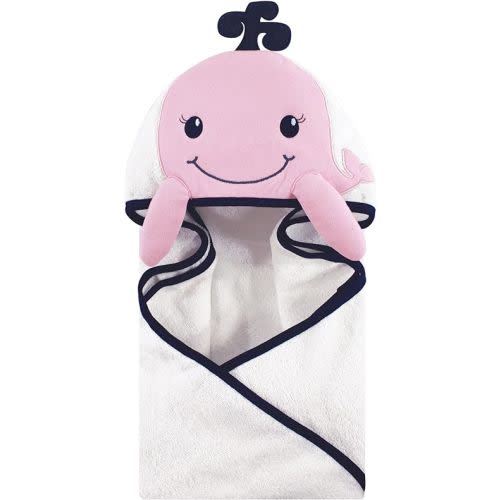 Hudson Baby Unisex Baby Cotton Animal Face Hooded Towel, Girl Whale, One Size