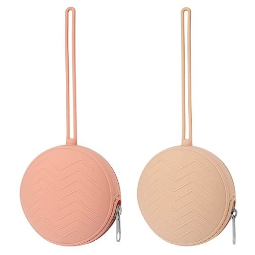 Nupoopy 2 Pack Silicone Pacifier Holder Case, BPA Free Newborn Baby Pacifiers Silicone Pouch for Boys & Girls, Portable Silicone Pacifier Container Case (Muted, Apricot) - Muted,Apricot
