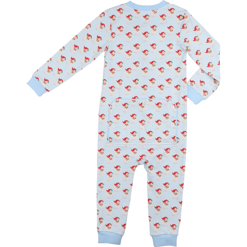 Blue Vintage Santa Print Zipper Pajamas - Cecil and Lou