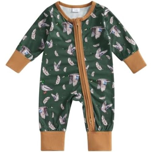 Infant Baby Boy Girl Mallard Duck Romper Jumpsuit Long Sleeve Zip Up Duck One Piece Overalls Hunting Baby Clothes