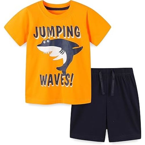 Bumeex Toddler Boy's Cotton Short Sleeve T-Shirt and Short Set 2-7Y
