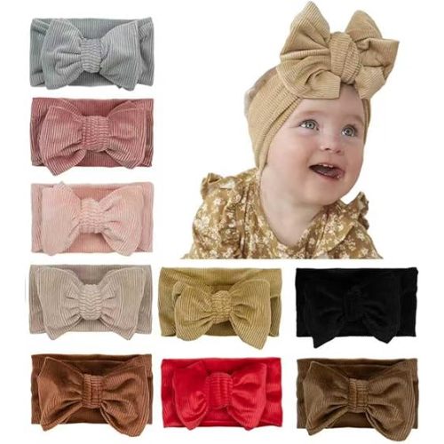 JIAHANG Baby Bows Turban Knotted Head Wraps, Corduroy Big Hair Bow Headbands, Stretchy Hair bands for Newborn Infant Toddlers Girls