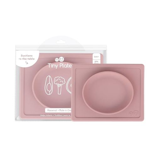 ezpz Tiny Plate (Blush) - Silicone Suction Placemat + Plate for Infants - 6 months+ - Baby Led Weaning Supplies - Fits on Most Highchair Trays