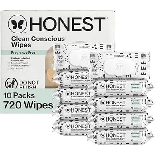 The Honest Company Clean Conscious Multi-Use Wipes, Unscented Hypoallergenic Baby Wipes for Sensitive Skin, 99% Water Plant-Based Compostable Wipes, Pattern Play, 720 Count