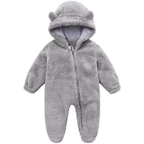 UVIPC Newborn Baby Bear Fleece Outfit Footie Jumpsuit Winter Romper Snowsuit outfit Bear Suit Warm Hooded Outfits