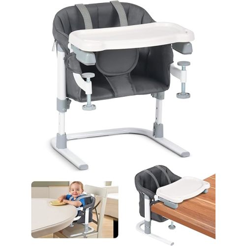 Portable High Chair, High Chairs for Babies and Toddlers, Travel High Chair with Adjustable Height, Foldable Toddler High Chair with Tray, Hook on High Chair for Home and Restaurants