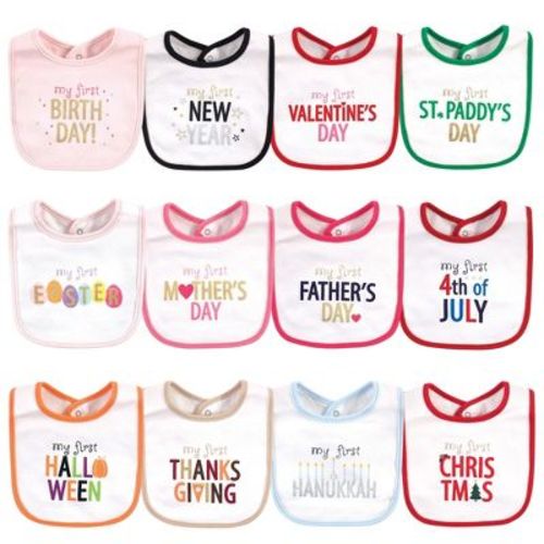Hudson Baby Infant Girl Cotton Bibs 12pk, Holiday Bold Girl, One Size